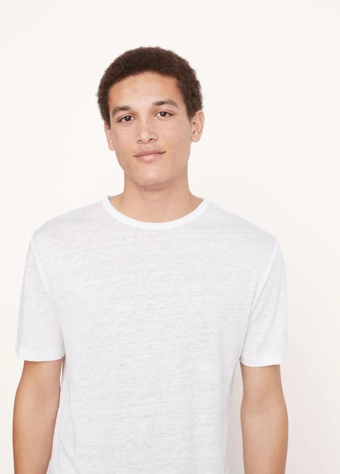 Vince TShirts and Polos Men Linen Short Sleeve Crew Neck TShirt Optic White