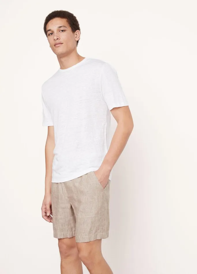 Vince TShirts and Polos Men Linen Short Sleeve Crew Neck TShirt Optic White