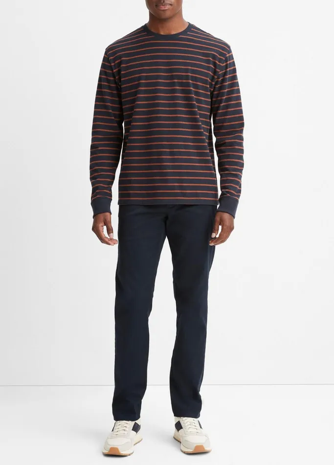 Vince TShirts and Polos Men Stripe Sueded Cotton Jersey LongSleeve TShirt Coastal Bluerust