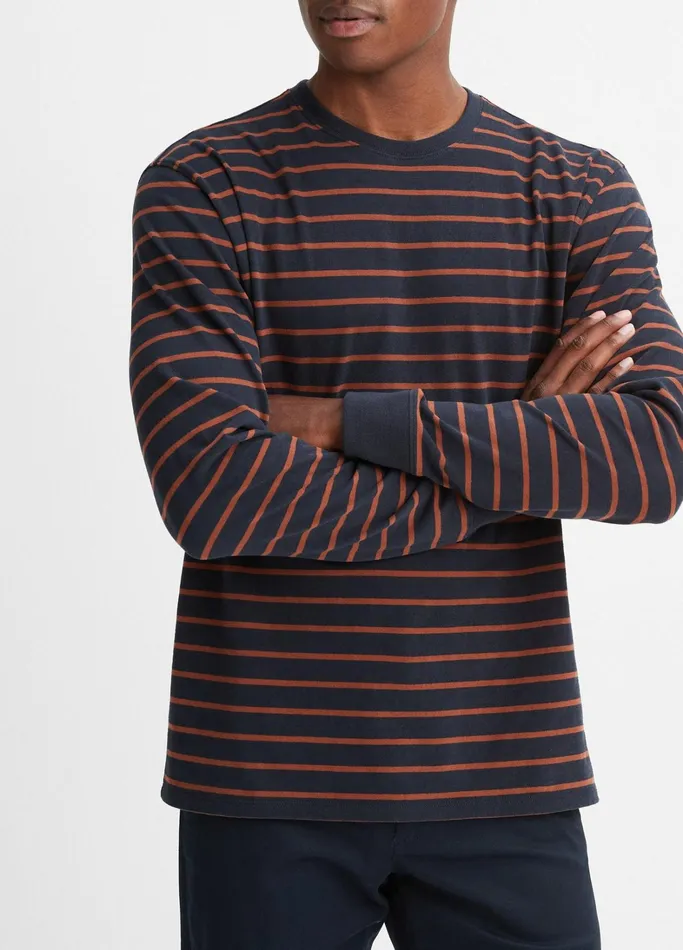Vince TShirts and Polos Men Stripe Sueded Cotton Jersey LongSleeve TShirt Coastal Bluerust