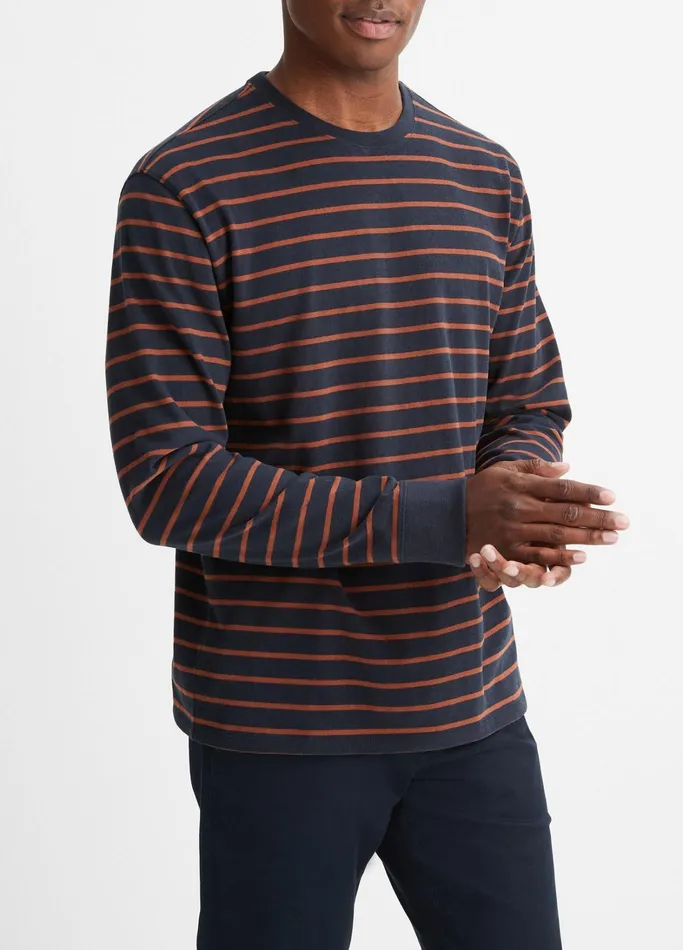 Vince TShirts and Polos Men Stripe Sueded Cotton Jersey LongSleeve TShirt Coastal Bluerust