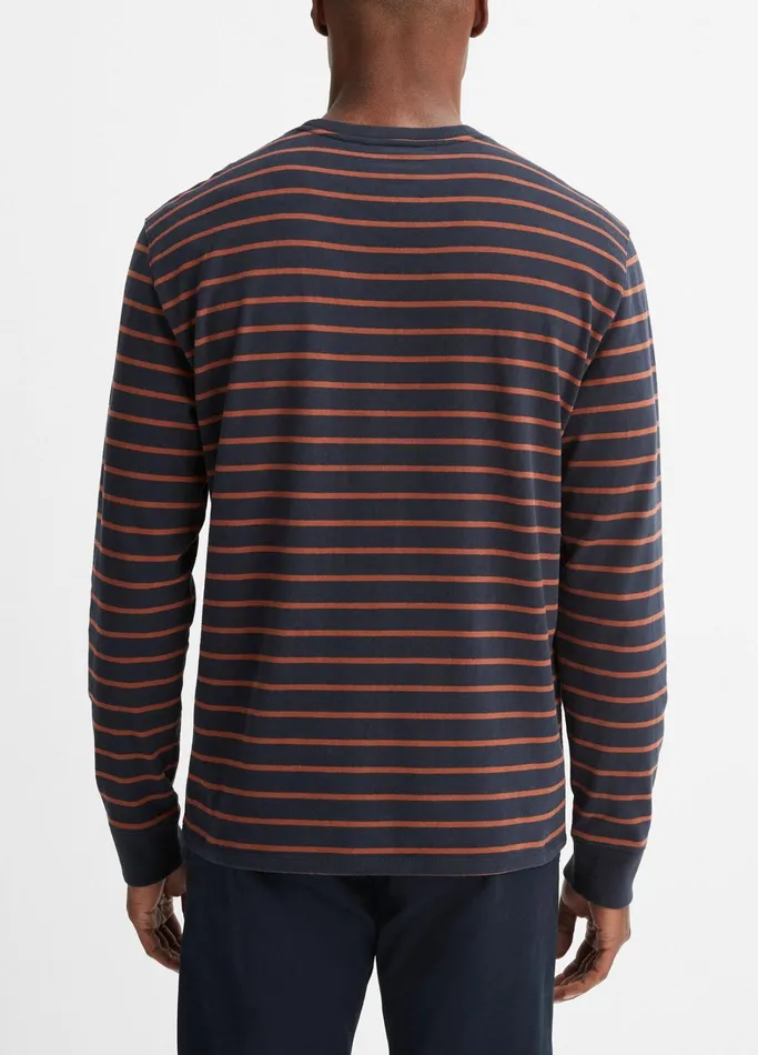 Vince TShirts and Polos Men Stripe Sueded Cotton Jersey LongSleeve TShirt Coastal Bluerust