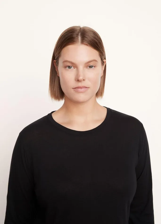 Vince TShirts Women Essential Long Sleeve Crew Neck TShirt Black