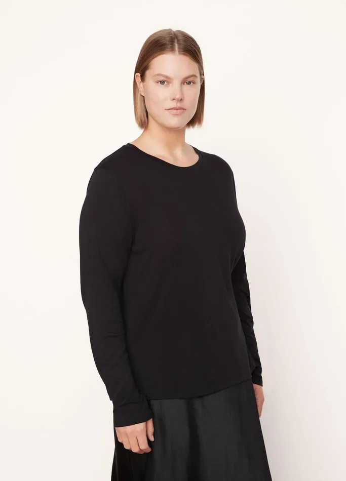 Vince TShirts Women Essential Long Sleeve Crew Neck TShirt Black