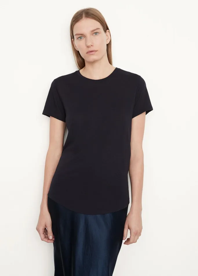 Vince TShirts Women Pima Shirttail Crew Neck TShirt Coastal Blue