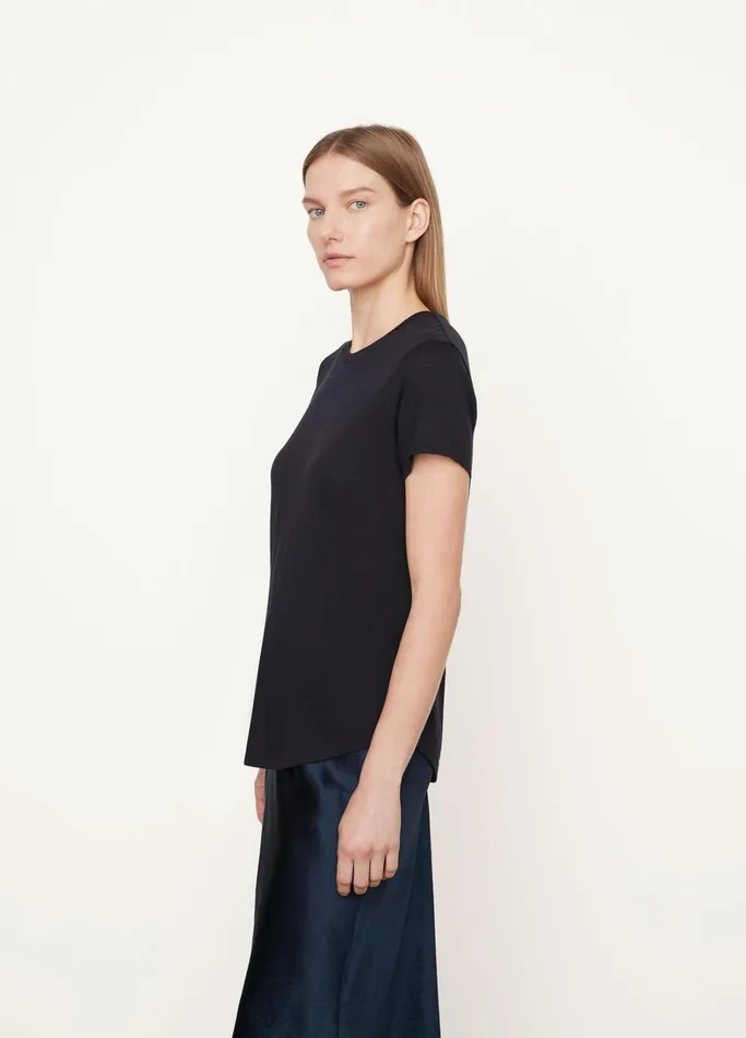 Vince TShirts Women Pima Shirttail Crew Neck TShirt Coastal Blue
