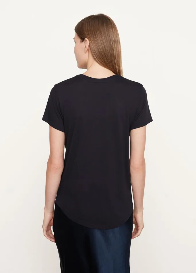 Vince TShirts Women Pima Shirttail Crew Neck TShirt Coastal Blue