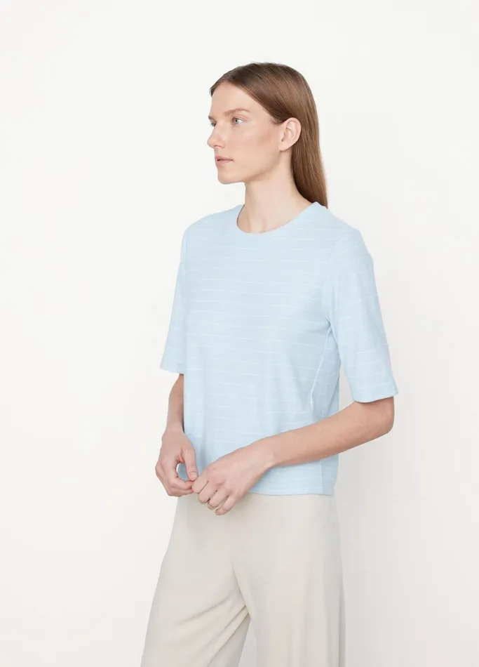 Vince TShirts Women Striped Relaxed Elbow Sleeve TShirt Skyoff White