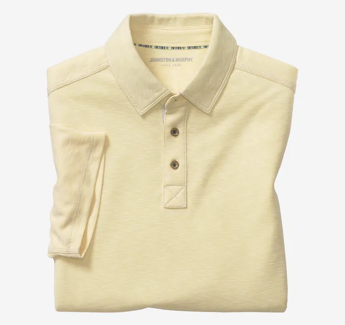 Vintage Slub Polo Light Yellow Polos and Tees Johnston and Murphy Men
