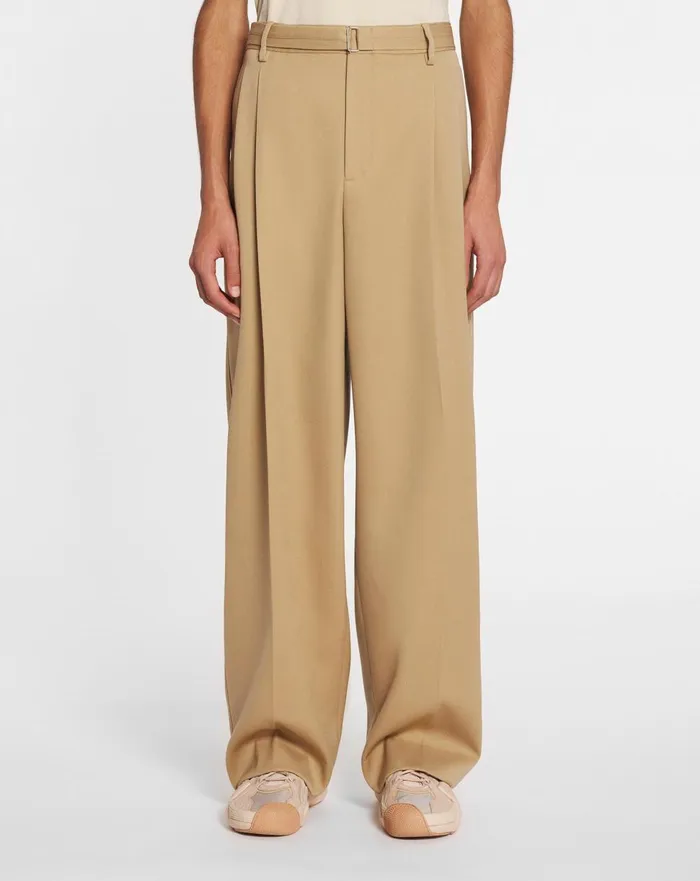 Wideleg Doublepleated Pants Camel Men Lanvin Pants and Shorts
