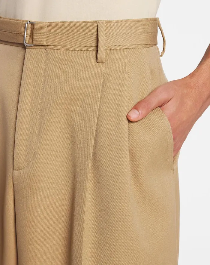 Wideleg Doublepleated Pants Camel Men Lanvin Pants and Shorts