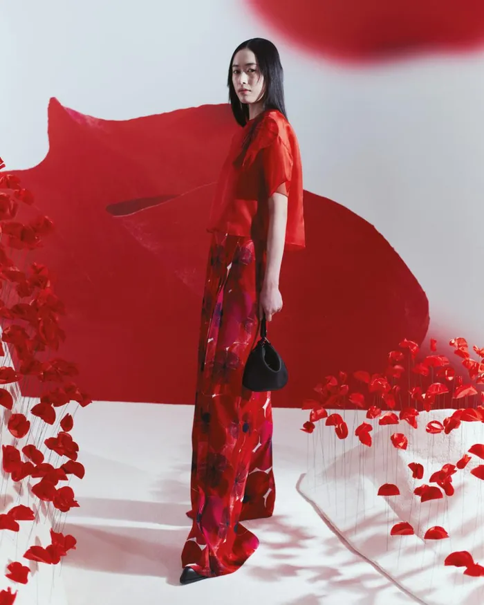 Wide Pleated Pant With Poppy Print Poppy Women Akris Pants