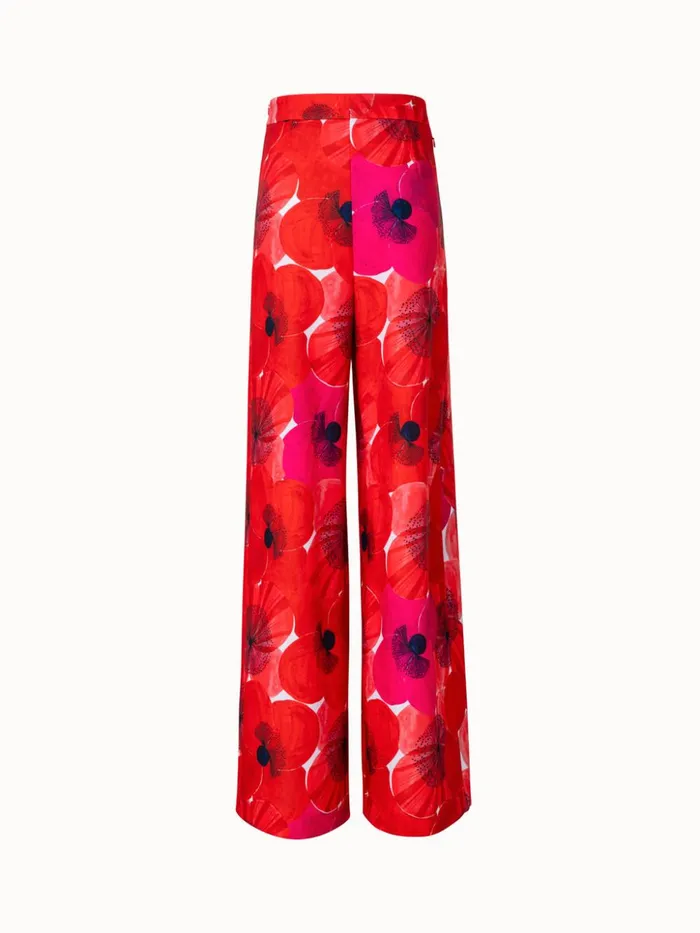 Wide Pleated Pant With Poppy Print Poppy Women Akris Pants