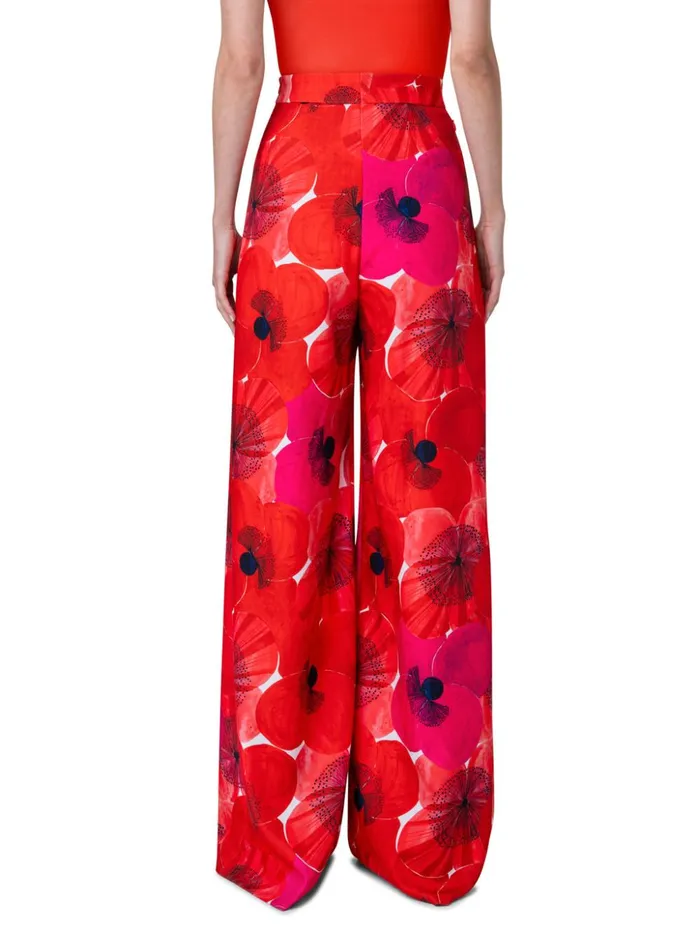Wide Pleated Pant With Poppy Print Poppy Women Akris Pants
