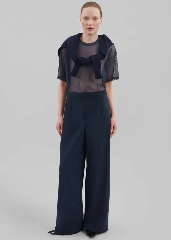 Women Alia Wide Leg Trousers 8211 Navy The Frankie Shop Bottoms