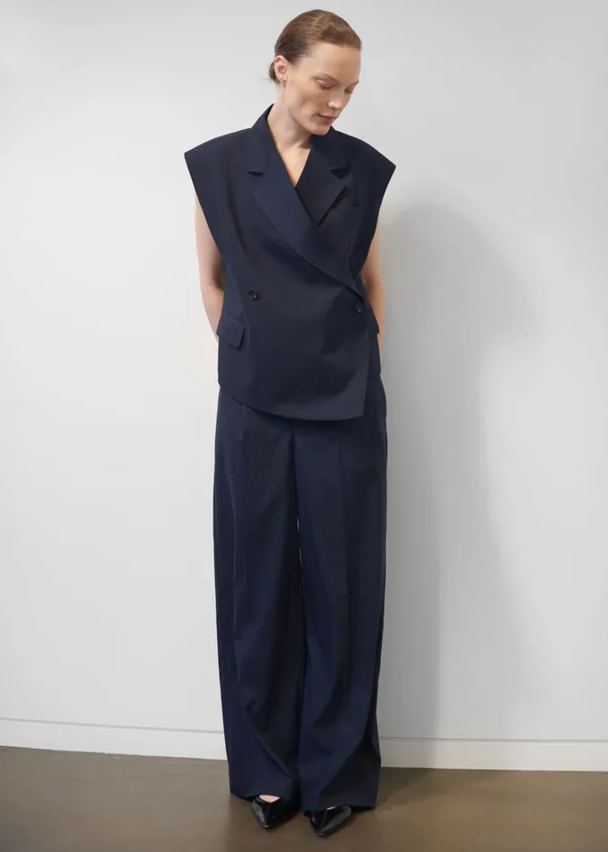 Women Alia Wide Leg Trousers 8211 Navy The Frankie Shop Bottoms