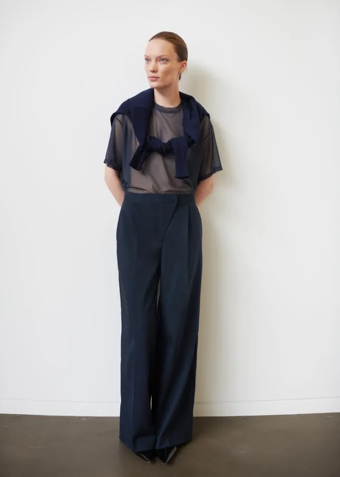 Women Alia Wide Leg Trousers 8211 Navy The Frankie Shop Bottoms