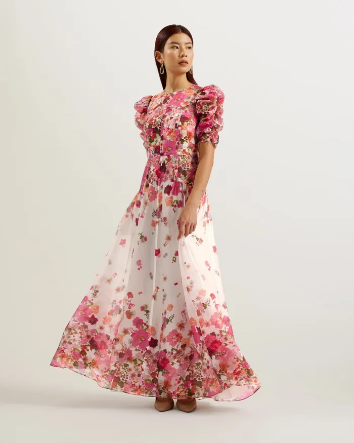 Women ALVIANO 8211 Floral Print Puff Sleeve Maxi Dress Pink Ted Baker Dresses