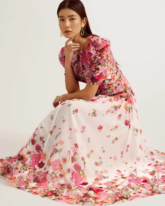Women ALVIANO 8211 Floral Print Puff Sleeve Maxi Dress Pink Ted Baker Dresses