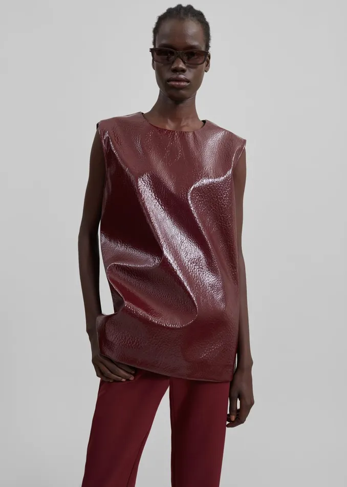 Women Amaris Crackled Faux Leather Tank Top 8211 Burgundy The Frankie Shop Tops