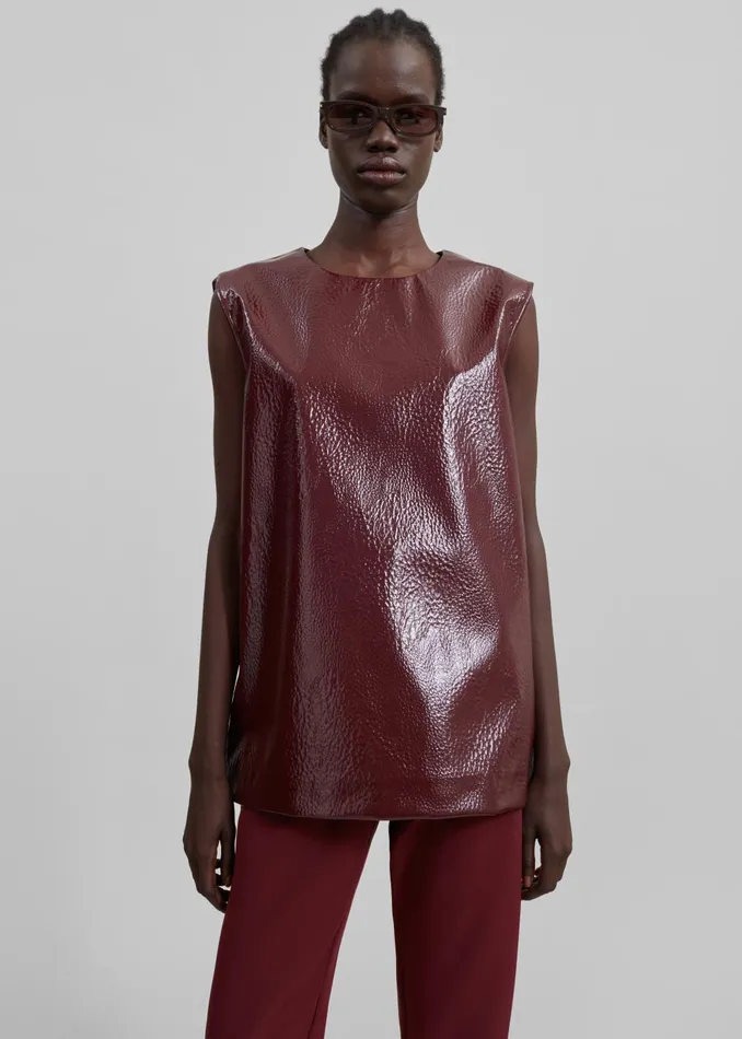 Women Amaris Crackled Faux Leather Tank Top 8211 Burgundy The Frankie Shop Tops