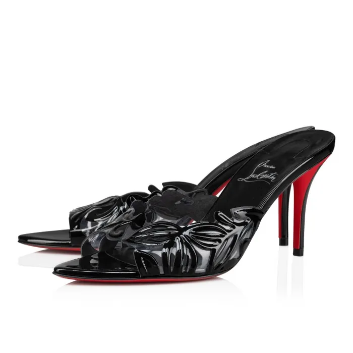 Women Apostropha Mule Petunia 80 Mm Mules 8211 PVC And Patent Leather 8211 Black Christian Louboutin Sandals and Slides