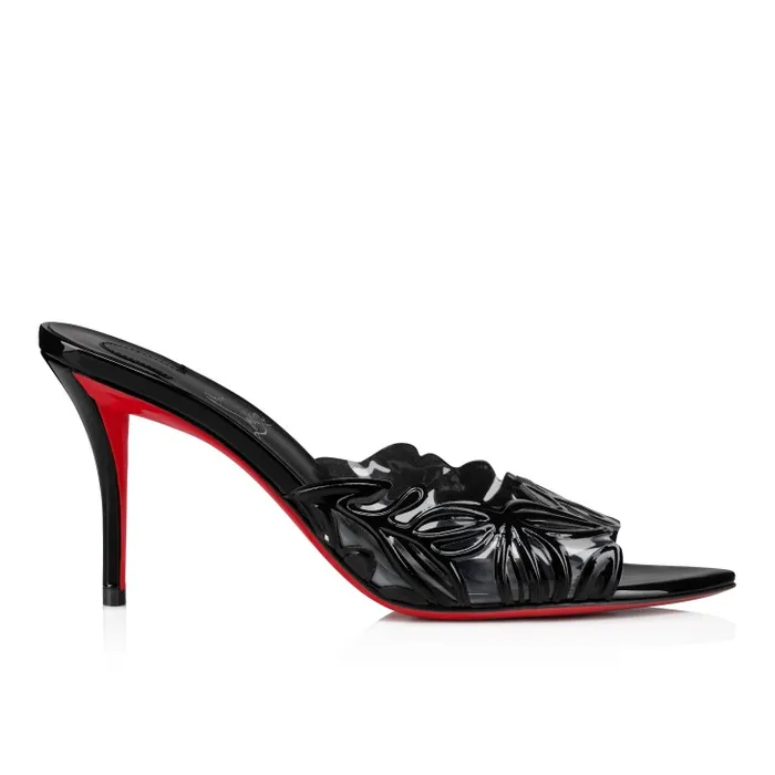 Women Apostropha Mule Petunia 80 Mm Mules 8211 PVC And Patent Leather 8211 Black Christian Louboutin Sandals and Slides