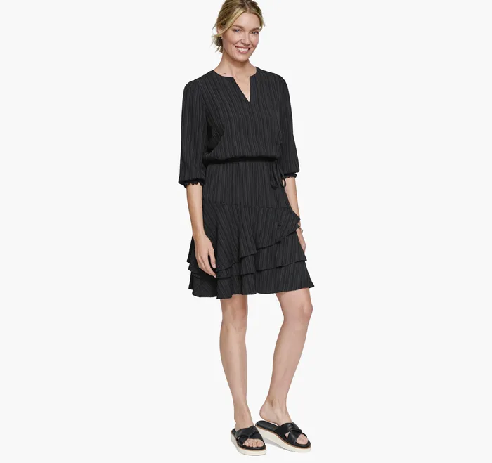 Women Apparel and Accessories Johnston and Murphy Dobby Tiered Dress Black