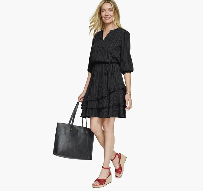 Women Apparel and Accessories Johnston and Murphy Dobby Tiered Dress Black