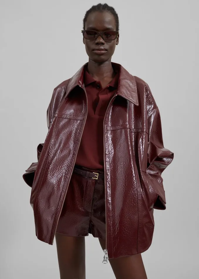 Women Arbor Crackled Faux Leather Jacket 8211 Burgundy The Frankie Shop Outerwear