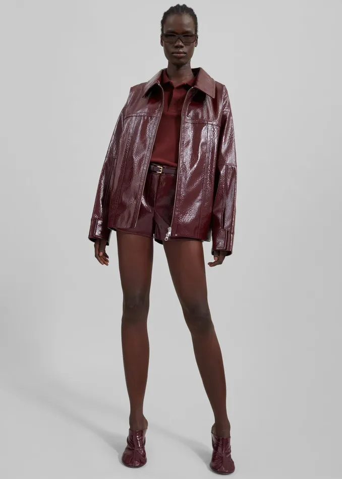Women Arbor Crackled Faux Leather Jacket 8211 Burgundy The Frankie Shop Outerwear