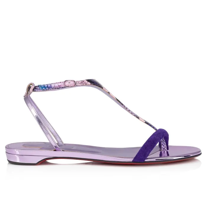 Women Athinita Strappy Sandals 8211 Veau Velours Prahina Patent Calf Leather And Specchio Leather 8211 Calipso Christian Louboutin Sandals and Slides