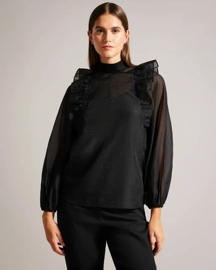 Women AUBREEI 8211 Frilled Shoulder Organza Top Black Ted Baker Tops and Blouses Women AUBREEI 8211 Frilled Shoulder Organza Top Black Ted Baker Tops and Blouses