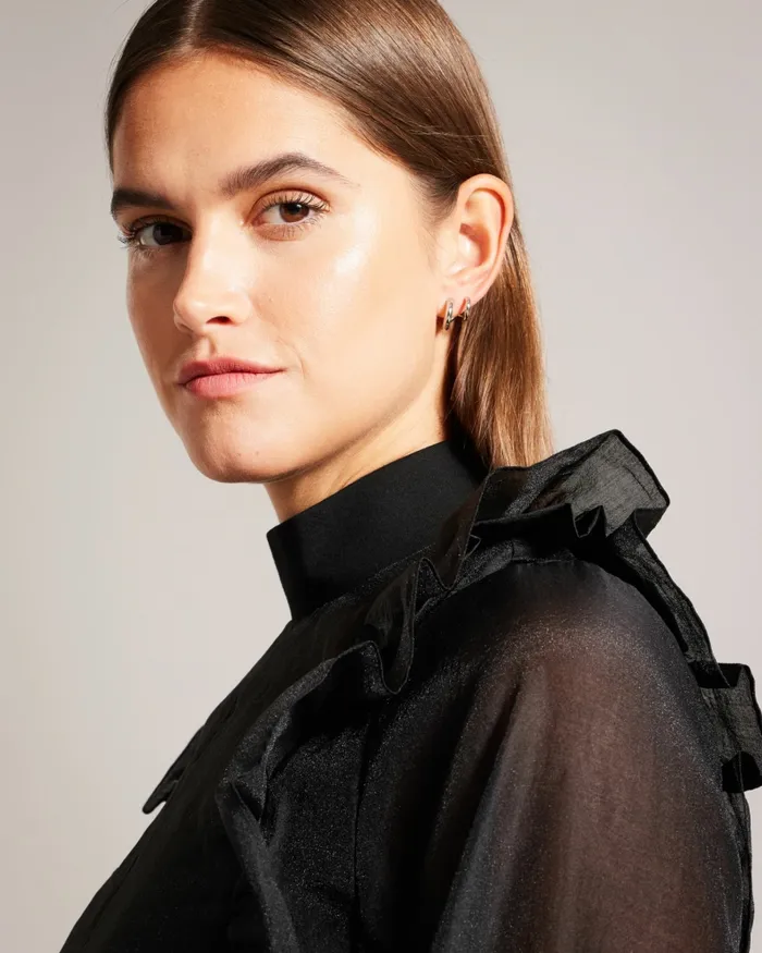 Women AUBREEI 8211 Frilled Shoulder Organza Top Black Ted Baker Tops and Blouses Women AUBREEI 8211 Frilled Shoulder Organza Top Black Ted Baker Tops and Blouses