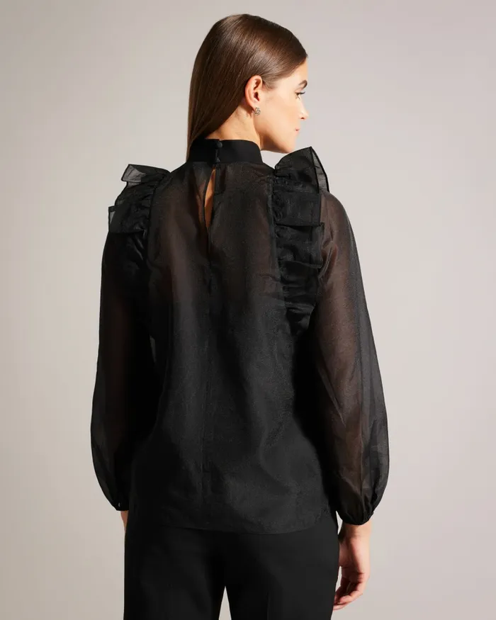 Women AUBREEI 8211 Frilled Shoulder Organza Top Black Ted Baker Tops and Blouses Women AUBREEI 8211 Frilled Shoulder Organza Top Black Ted Baker Tops and Blouses