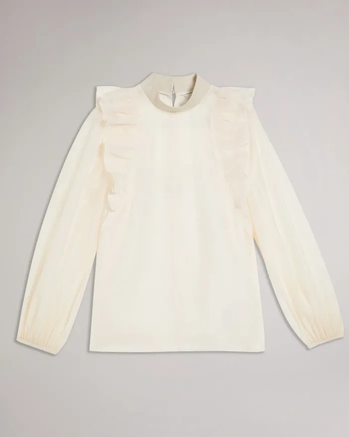 Women AUBREEI 8211 Frilled Shoulder Organza Top Nude Ted Baker Tops and Blouses