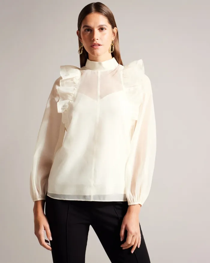 Women AUBREEI 8211 Frilled Shoulder Organza Top Nude Ted Baker Tops and Blouses Women AUBREEI 8211 Frilled Shoulder Organza Top Nude Ted Baker Tops and Blouses