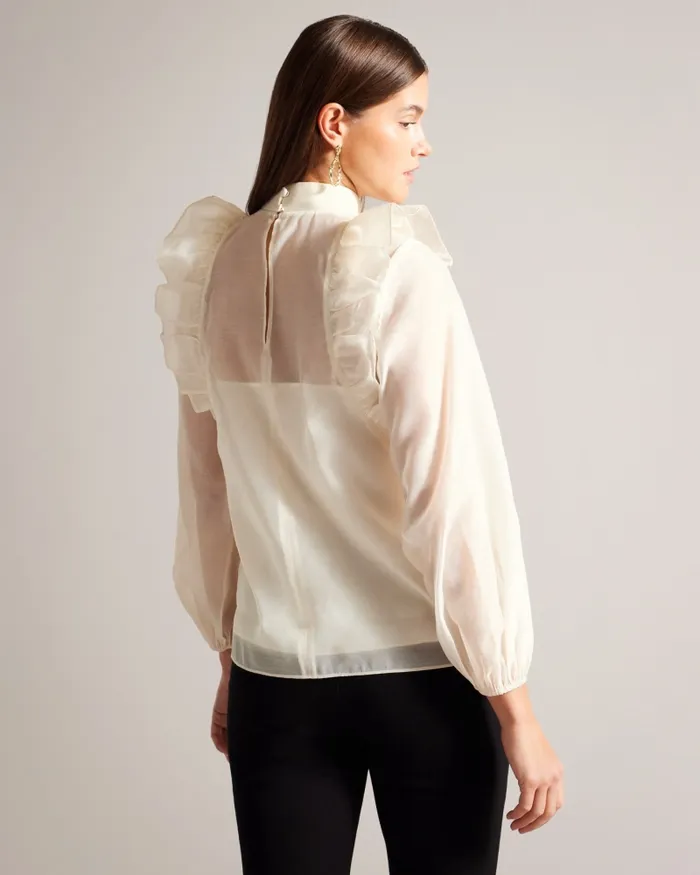 Women AUBREEI 8211 Frilled Shoulder Organza Top Nude Ted Baker Tops and Blouses Women AUBREEI 8211 Frilled Shoulder Organza Top Nude Ted Baker Tops and Blouses