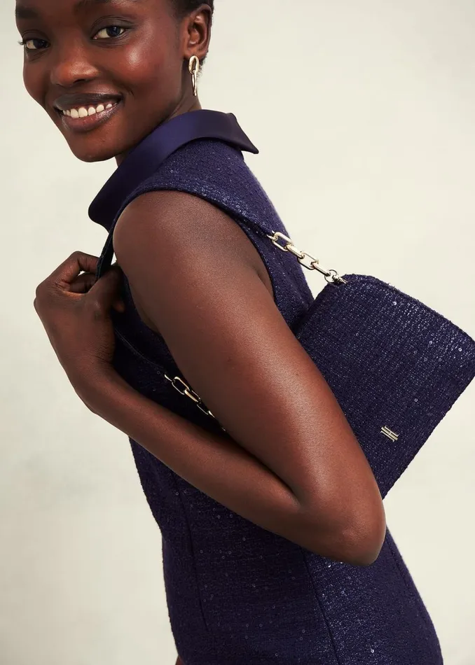 Women Bags Hobbs Milan Tweed Clutch Bag Midnight