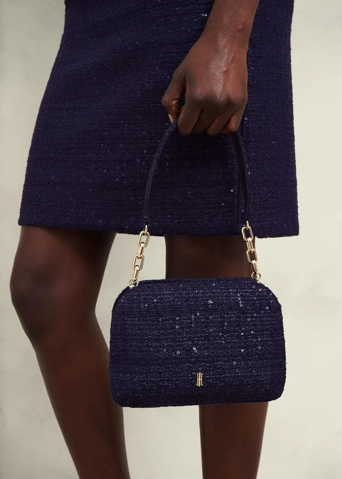 Women Bags Hobbs Milan Tweed Clutch Bag Midnight
