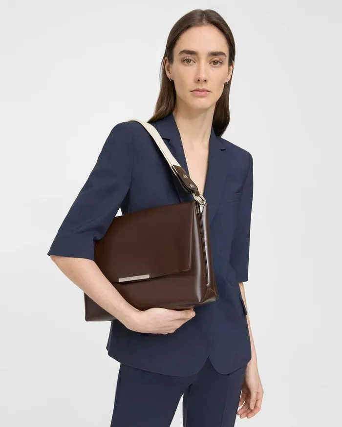 Women Bags Theory Fold Shoulder Bag In Leather Dark Brown