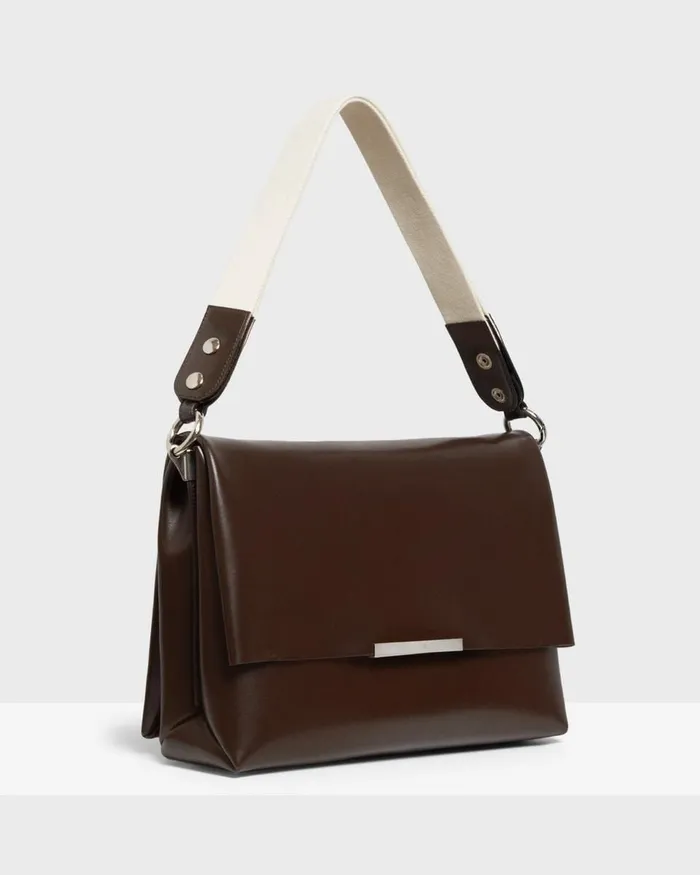 Women Bags Theory Fold Shoulder Bag In Leather Dark Brown