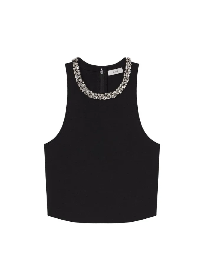 Women Bella Embellished Compact Knit Top Black ALC Tops