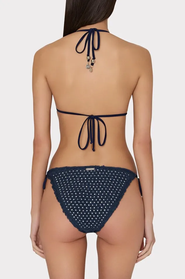 Women Bikinis Milly Glimmer Crochet Bikini Top With Crystal Applique Navy