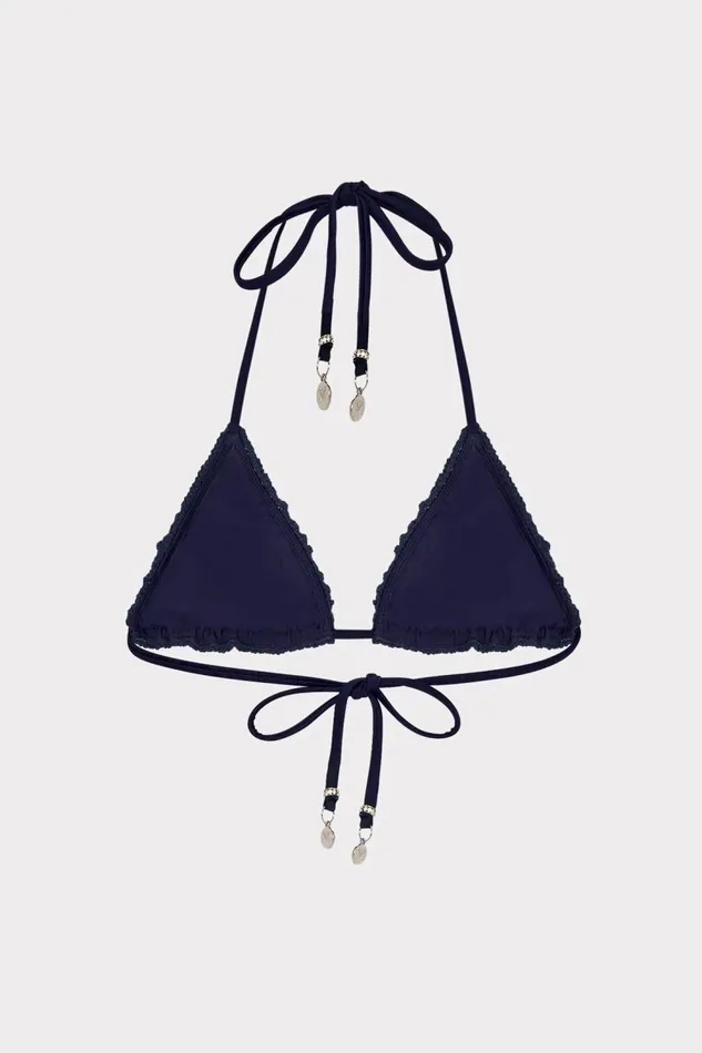 Women Bikinis Milly Glimmer Crochet Bikini Top With Crystal Applique Navy