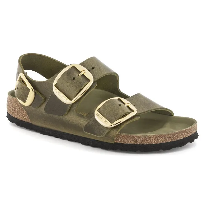 Women Birkenstock BackAnkleStrap Milano Big Buckle Olive Green