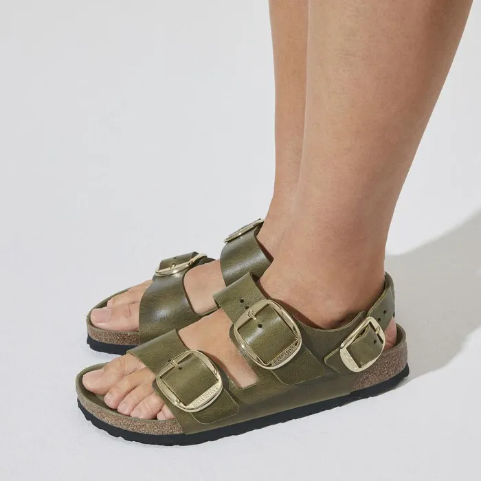 Women Birkenstock BackAnkleStrap Milano Big Buckle Olive Green