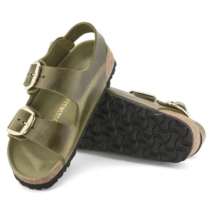Women Birkenstock BackAnkleStrap Milano Big Buckle Olive Green
