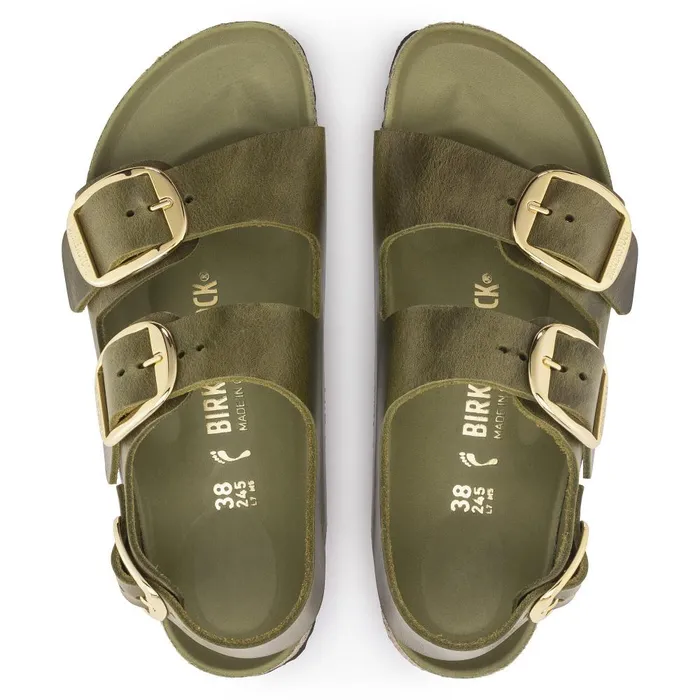 Women Birkenstock BackAnkleStrap Milano Big Buckle Olive Green