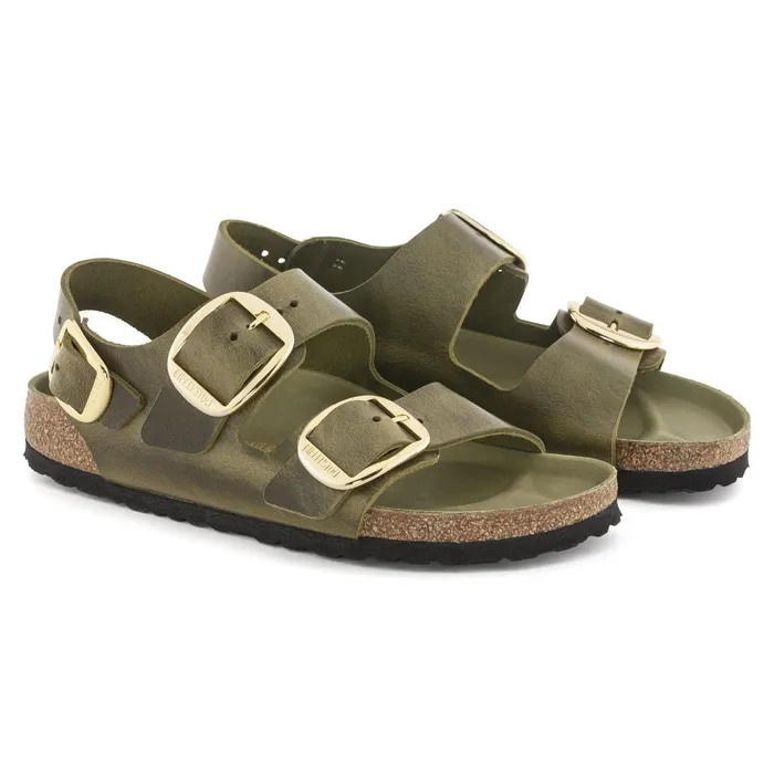 Women Birkenstock BackAnkleStrap Milano Big Buckle Olive Green